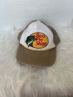 Retro Bass Pro Shops Logo Trucker Hat in White and Tan